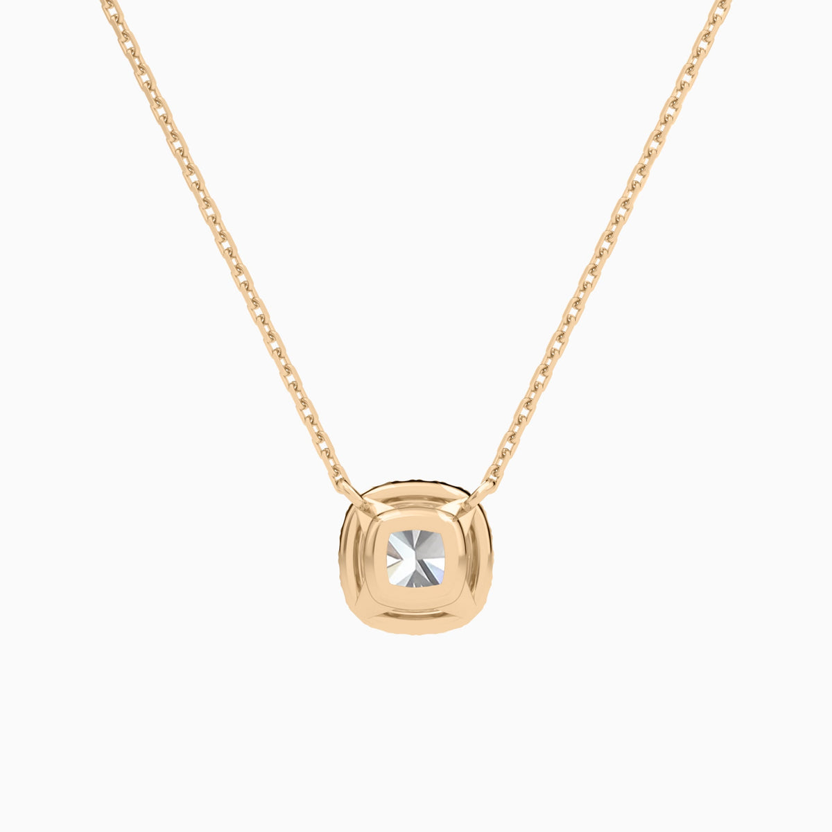 Cushion Halo Lab Grown Diamond Necklace In 14K Rose Gold - Back View