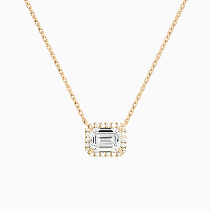 Emerald Halo Lab Grown Diamond Necklace In 14K Rose Gold - Lucenjuri
