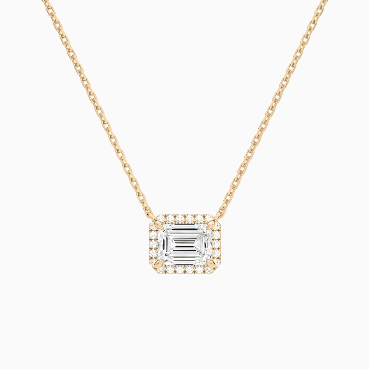 Emerald Halo Lab Grown Diamond Necklace In 14K Rose Gold - Lucenjuri