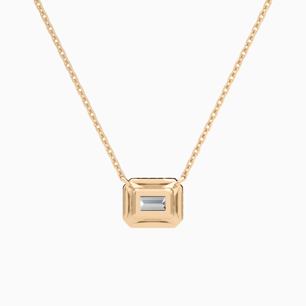 Emerald Halo Lab Grown Diamond Necklace In 14K Rose Gold - Back View
