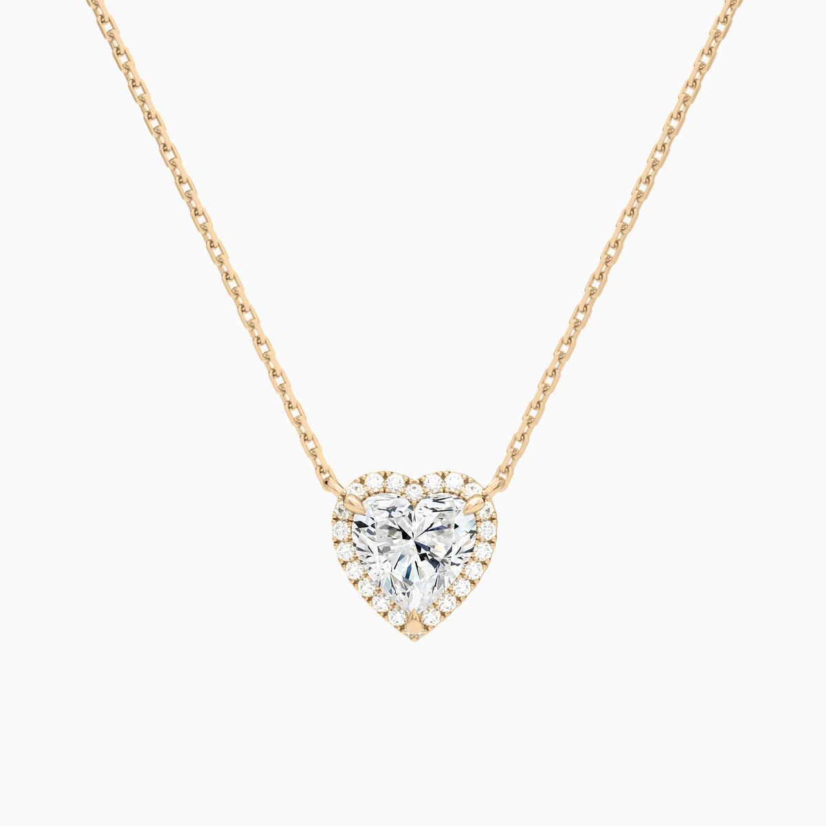 Heart Halo Lab Grown Diamond Necklace In 14K Rose Gold - Lucenjuri
