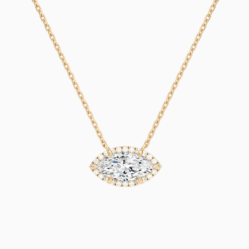 Marquise Halo Lab Grown Diamond Necklace In 14K Rose Gold - Lucenjuri