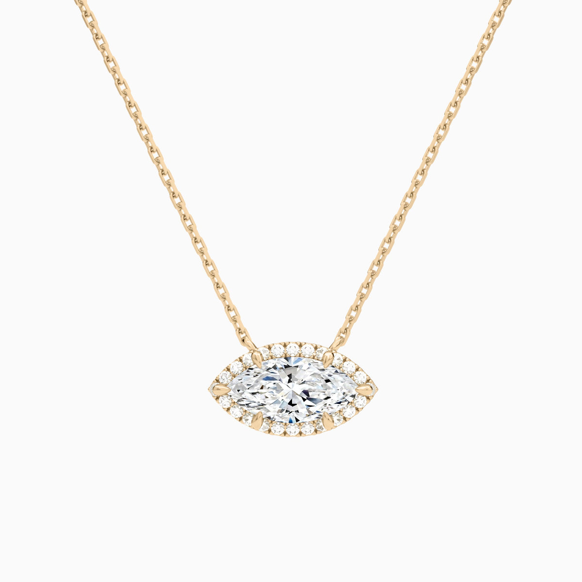 Marquise Halo Lab Grown Diamond Necklace In 14K Rose Gold - Lucenjuri