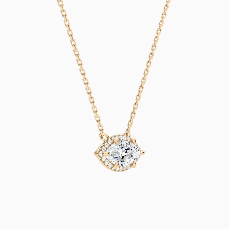Marquise Halo Lab Grown Diamond Necklace In 14K Rose Gold - Front Angle View