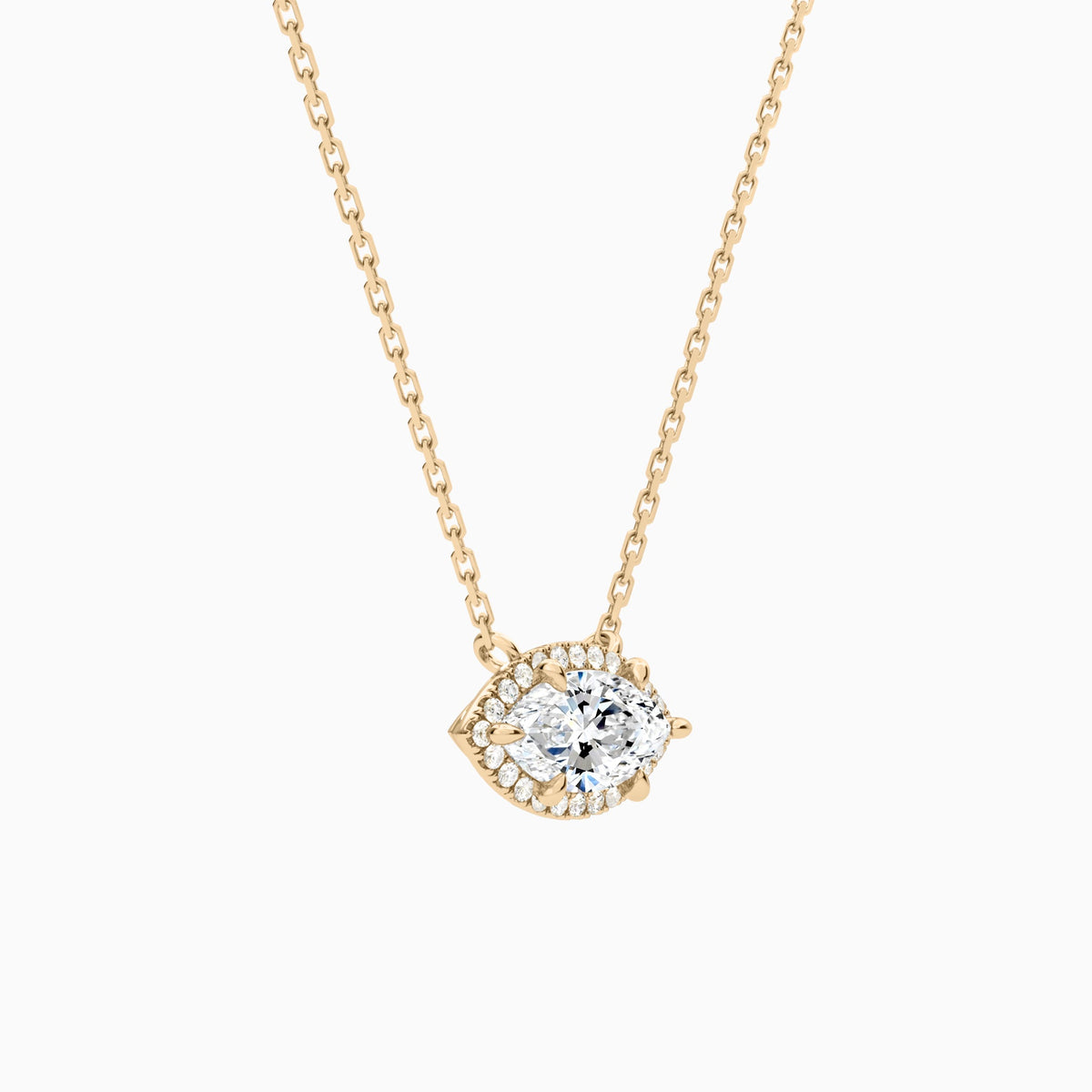 Marquise Halo Lab Grown Diamond Necklace In 14K Rose Gold - Front Angle View