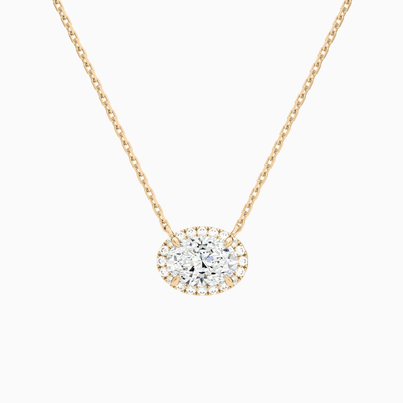 Oval Halo Lab Grown Diamond Necklace In 14K Rose Gold - Lucenjuri