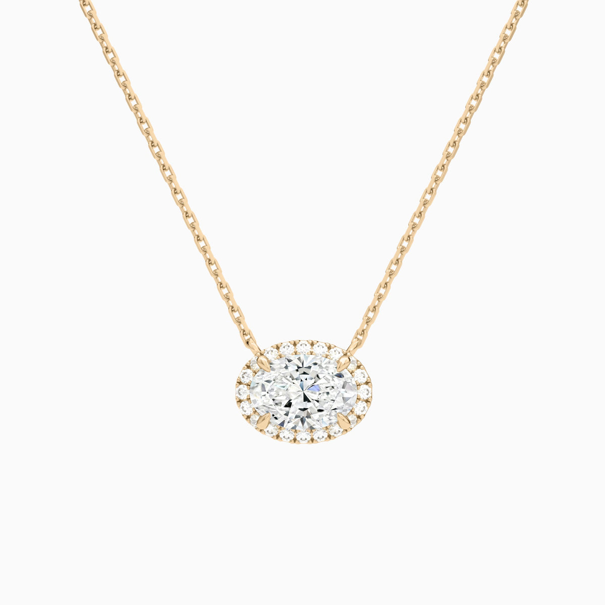 Oval Halo Lab Grown Diamond Necklace In 14K Rose Gold - Lucenjuri