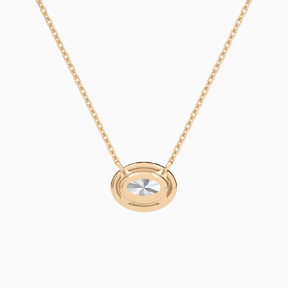 Oval Halo Lab Grown Diamond Necklace In 14K Rose Gold - Back View