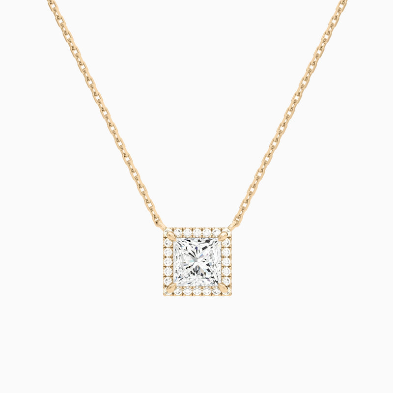 Princess Halo Lab Grown Diamond Necklace In 14K Rose Gold - Lucenjuri