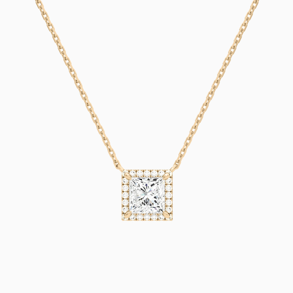 Princess Halo Lab Grown Diamond Necklace In 14K Rose Gold - Lucenjuri