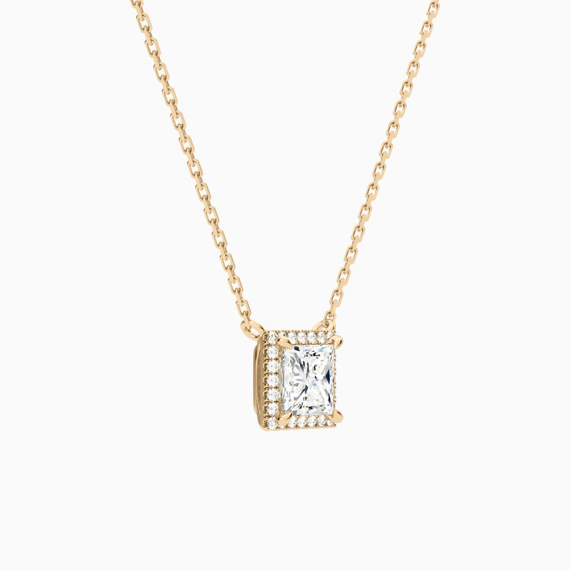 Princess Halo Lab Grown Diamond Necklace In 14K Rose Gold - Front Angle View