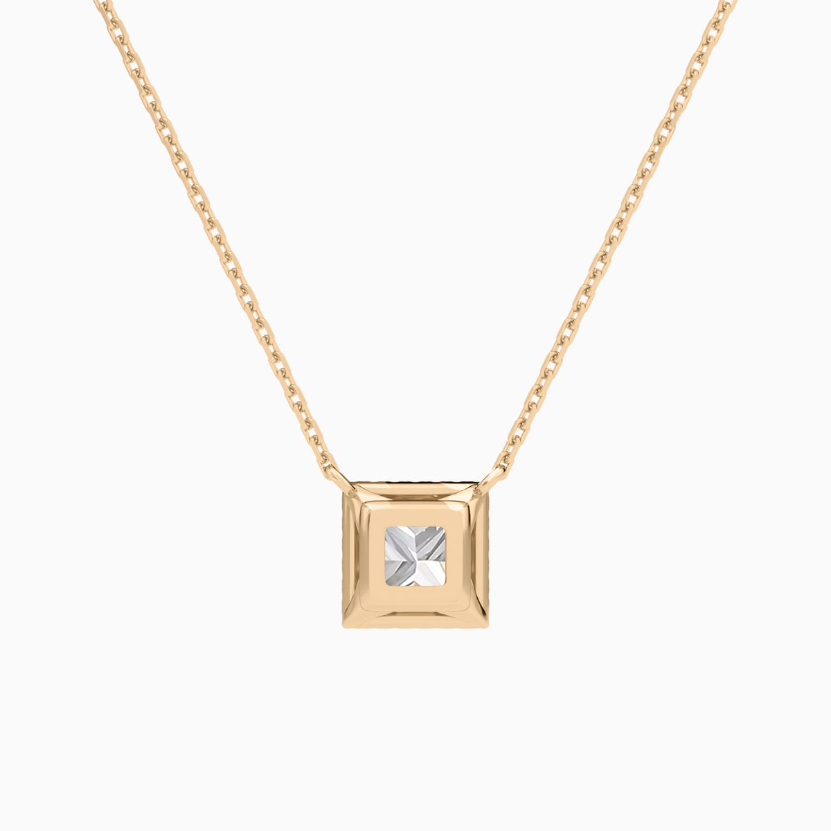 Princess Halo Lab Grown Diamond Necklace In 14K Rose Gold - Back View