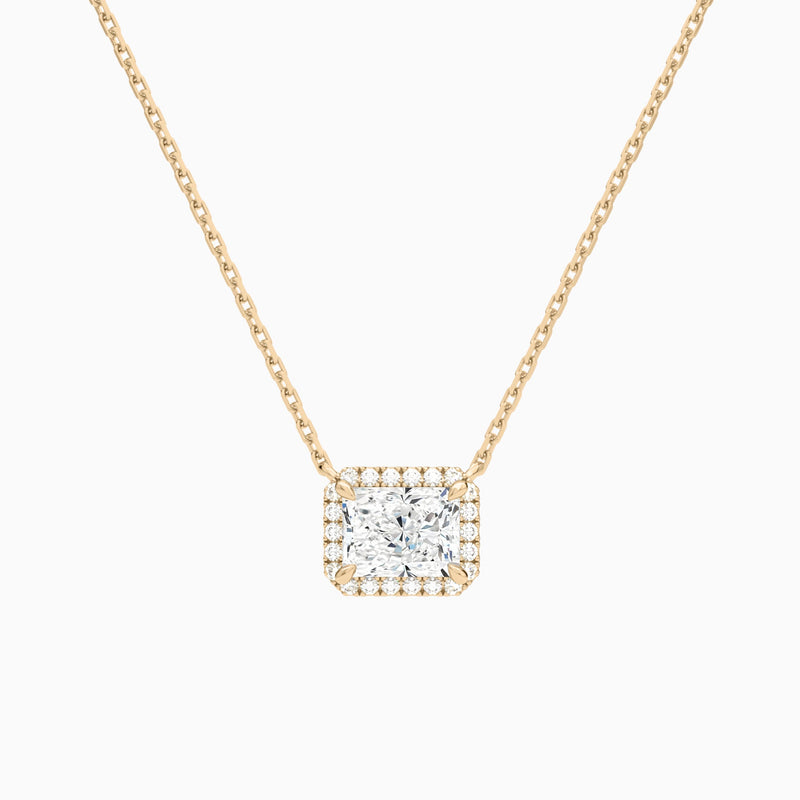 Radiant Halo Lab Grown Diamond Necklace In 14K Rose Gold - Lucenjuri