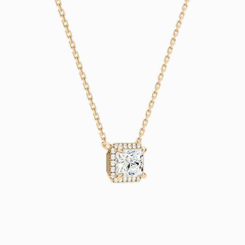 Radiant Halo Lab Grown Diamond Necklace In 14K Rose Gold - Front Angle View