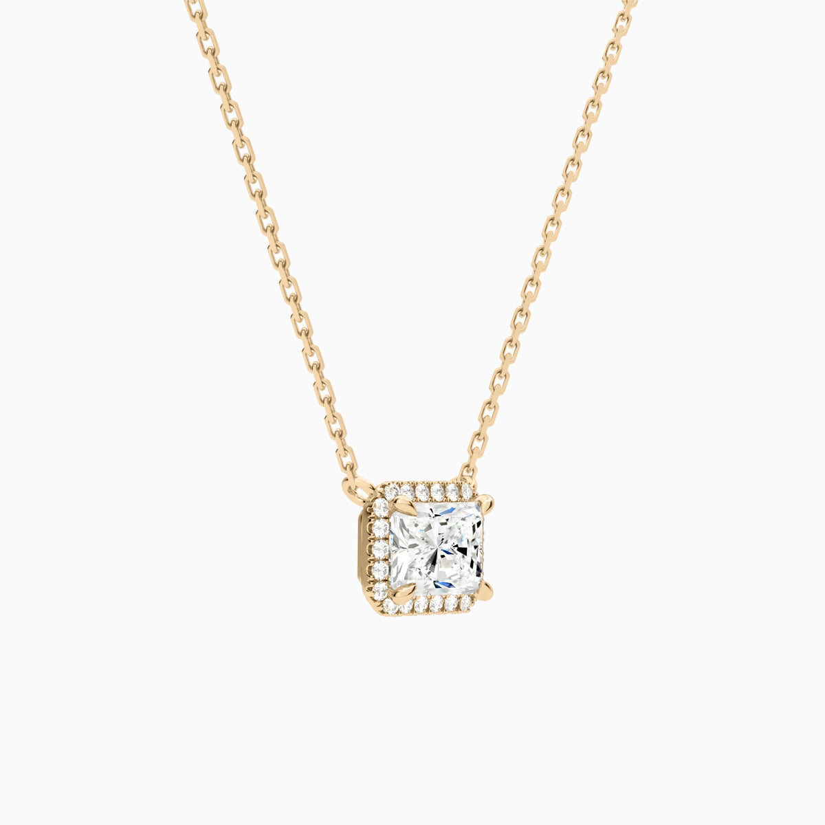 Radiant Halo Lab Grown Diamond Necklace In 14K Rose Gold - Front Angle View