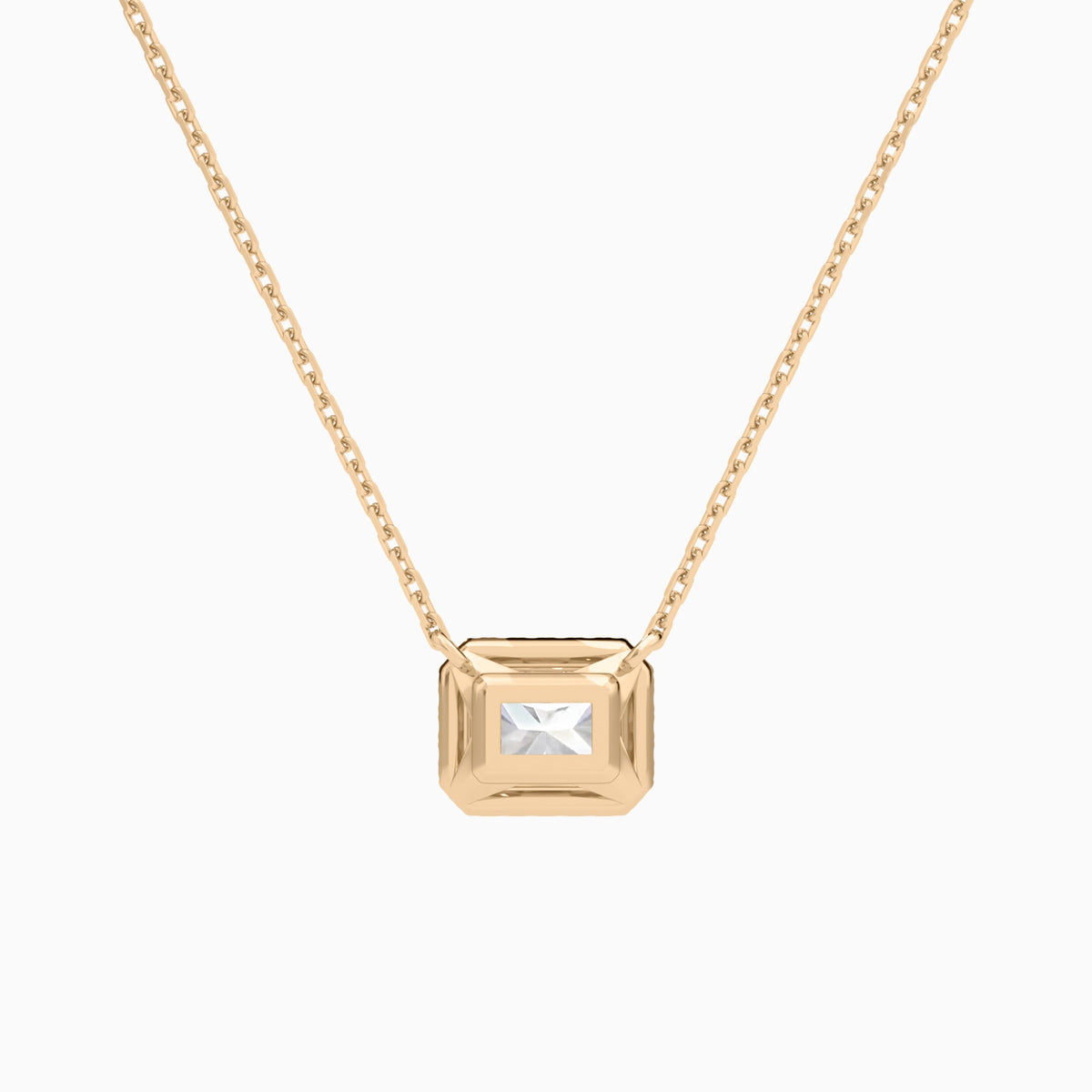 Radiant Halo Lab Grown Diamond Necklace In 14K Rose Gold - Back View