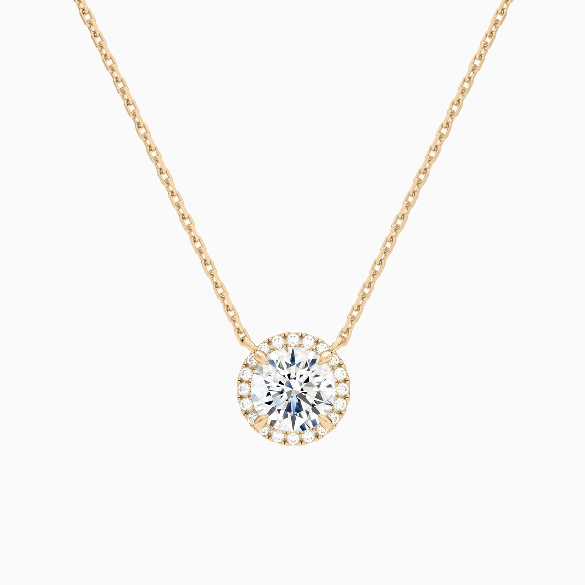 Round Halo Lab Grown Diamond Necklace In 14K Rose Gold - Lucenjuri