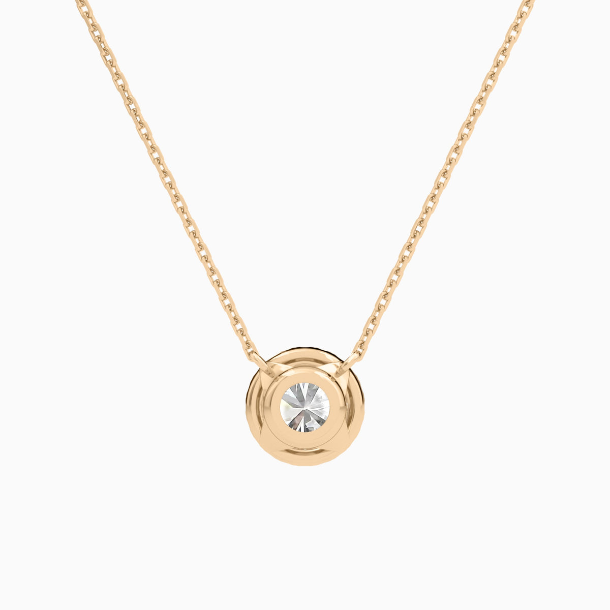 Round Halo Lab Grown Diamond Necklace In 14K Rose Gold - Back View