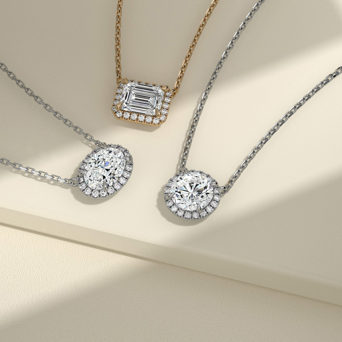 Emerald Halo Lab Grown Diamond Necklace In 14K Rose Gold - Additional Image