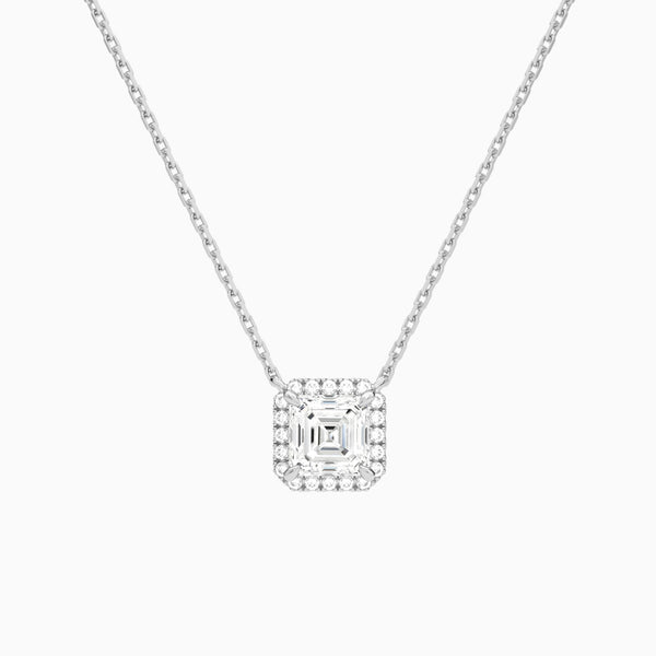 Asscher Halo Lab Grown Diamond Necklace In 14K White Gold - Lucenjuri