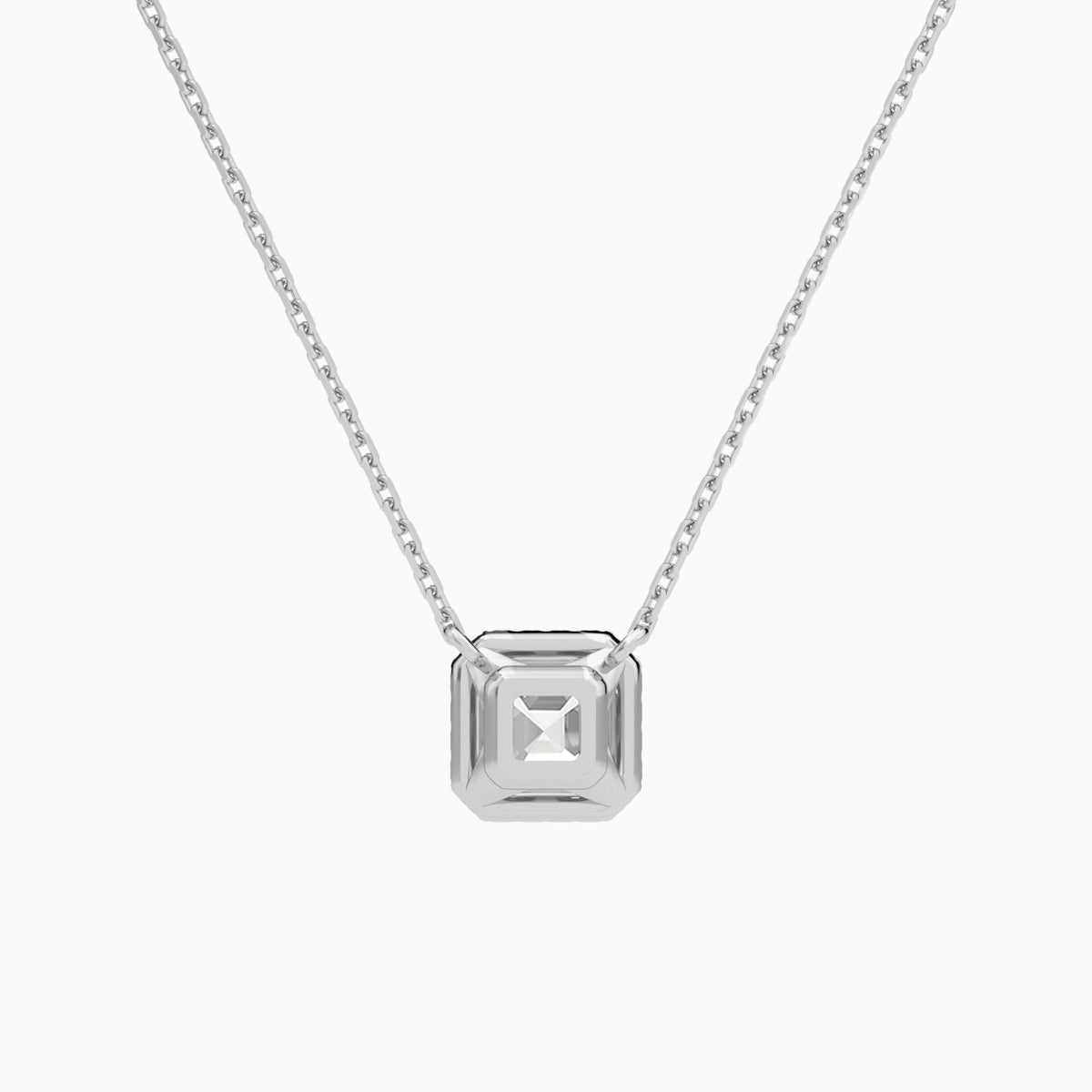 Asscher Halo Lab Grown Diamond Necklace In 18K White Gold - Back View