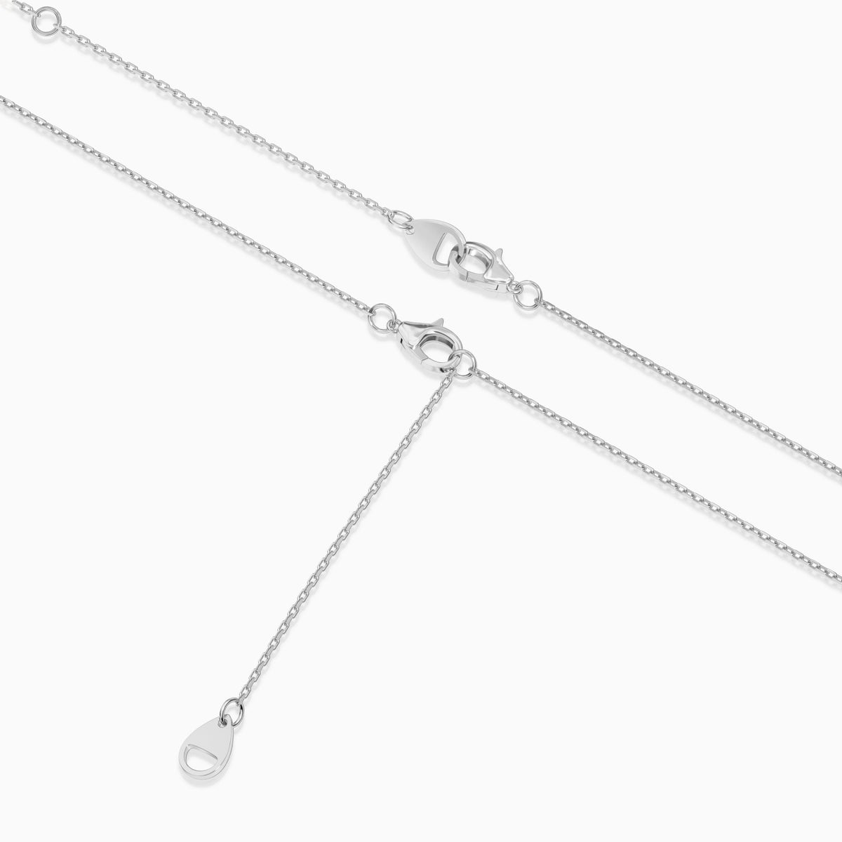 Adjustable Closure Detail of Oval Halo Lab Grown Diamond Necklace In 14K White Gold