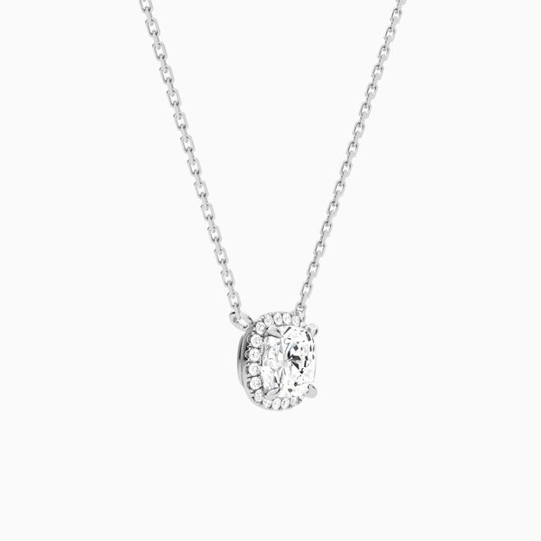 Cushion Halo Lab Grown Diamond Necklace In 14K White Gold - Front Angle View