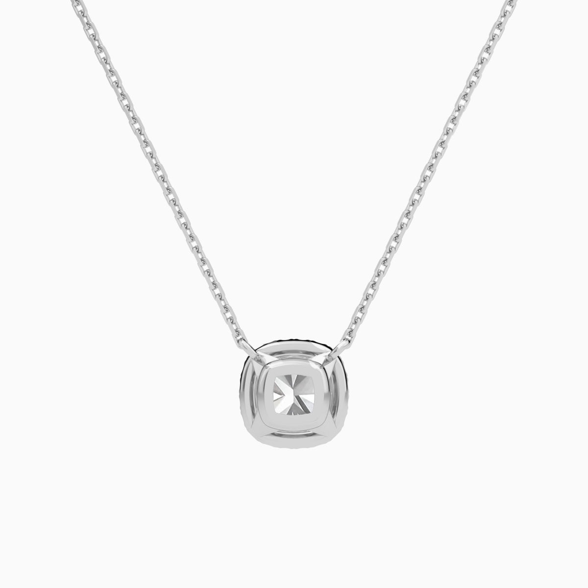 Cushion Halo Lab Grown Diamond Necklace In 14K White Gold - Back View