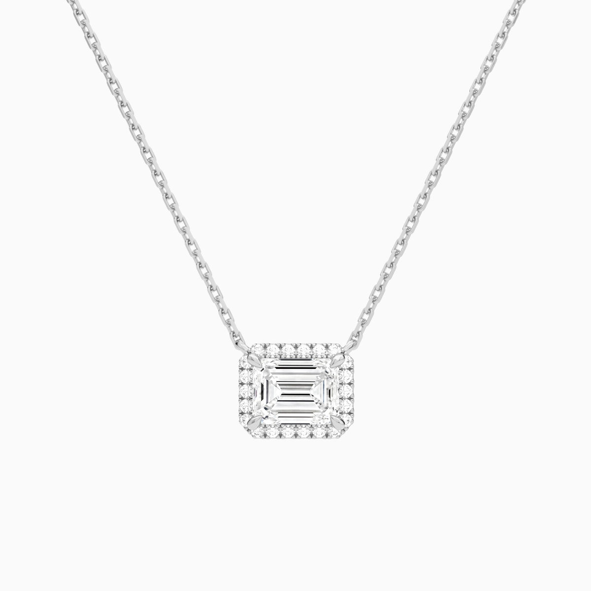 Emerald Halo Lab Grown Diamond Necklace In 18K White Gold - Lucenjuri