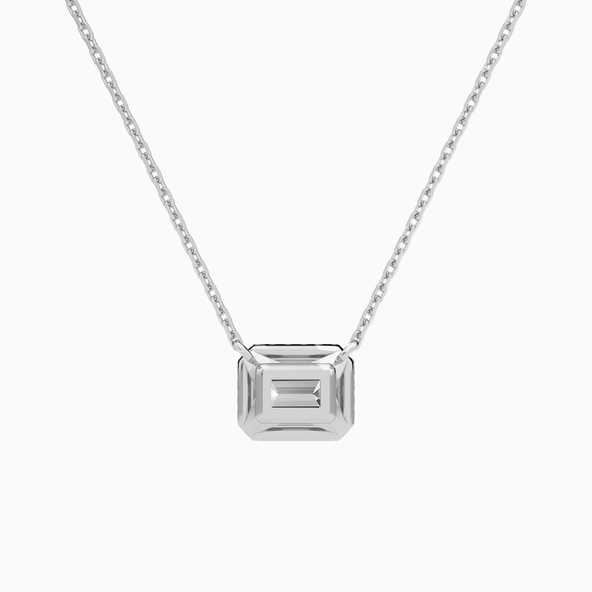 Emerald Halo Lab Grown Diamond Necklace In 18K White Gold - Back View