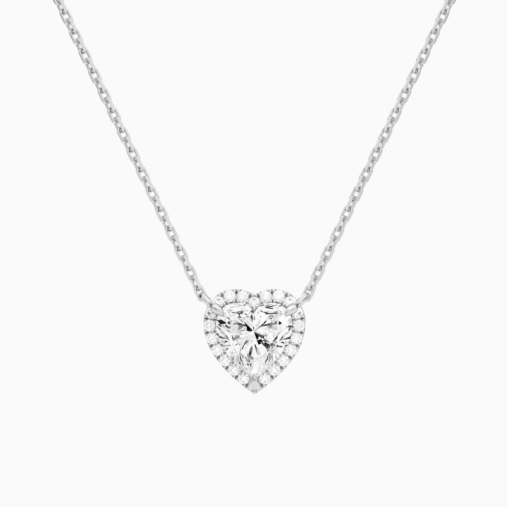 Heart Halo Lab Grown Diamond Necklace In 14K White Gold - Lucenjuri