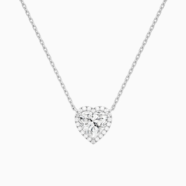 Heart Halo Lab Grown Diamond Necklace In 14K White Gold - Lucenjuri
