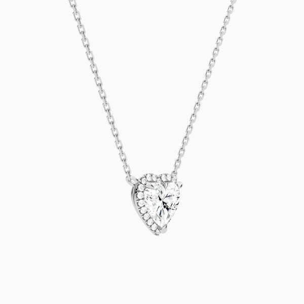 Heart Halo Lab Grown Diamond Necklace In 14K White Gold - Front Angle View