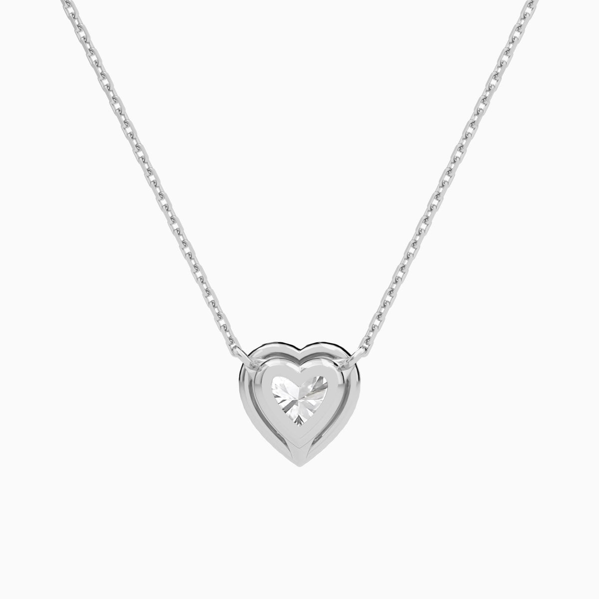 Heart Halo Lab Grown Diamond Necklace In 18K White Gold - Back View