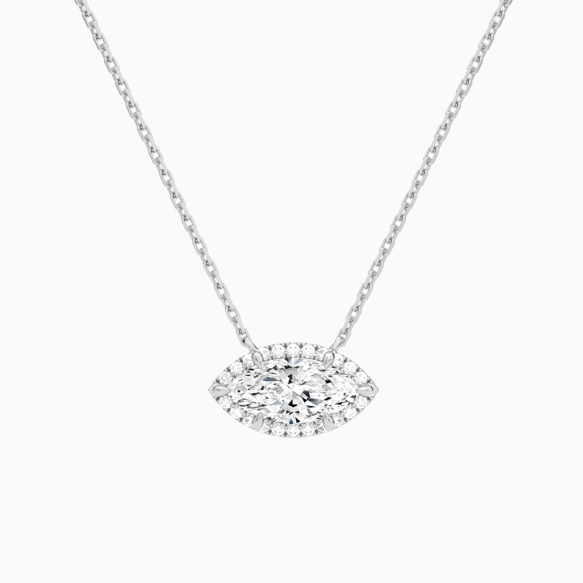 Marquise Halo Lab Grown Diamond Necklace In 14K White Gold - Lucenjuri