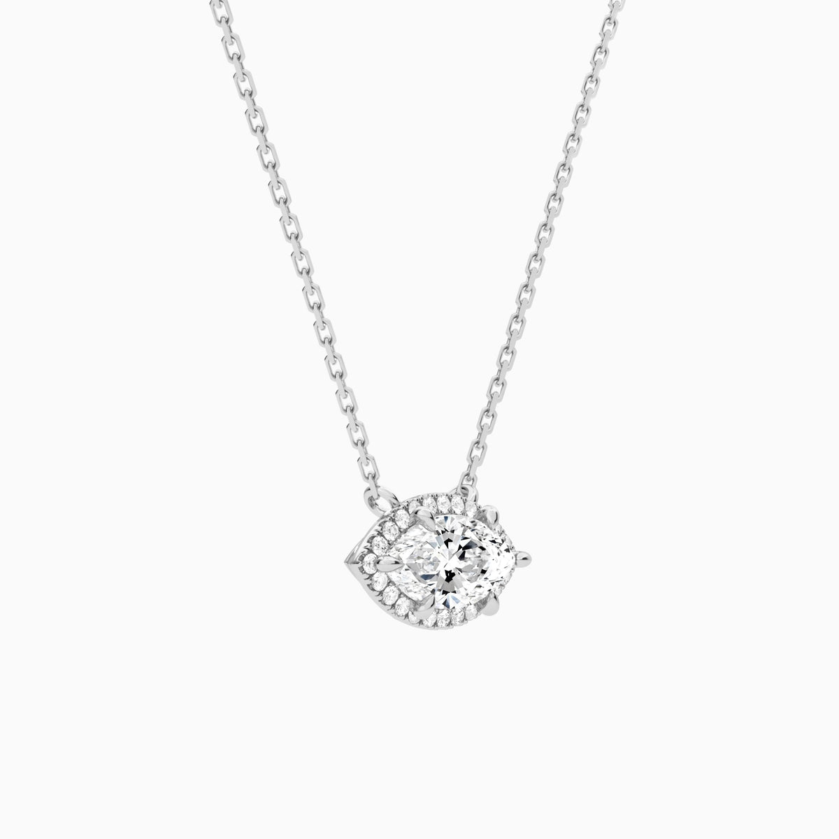 Marquise Halo Lab Grown Diamond Necklace In 18K White Gold - Front Angle View