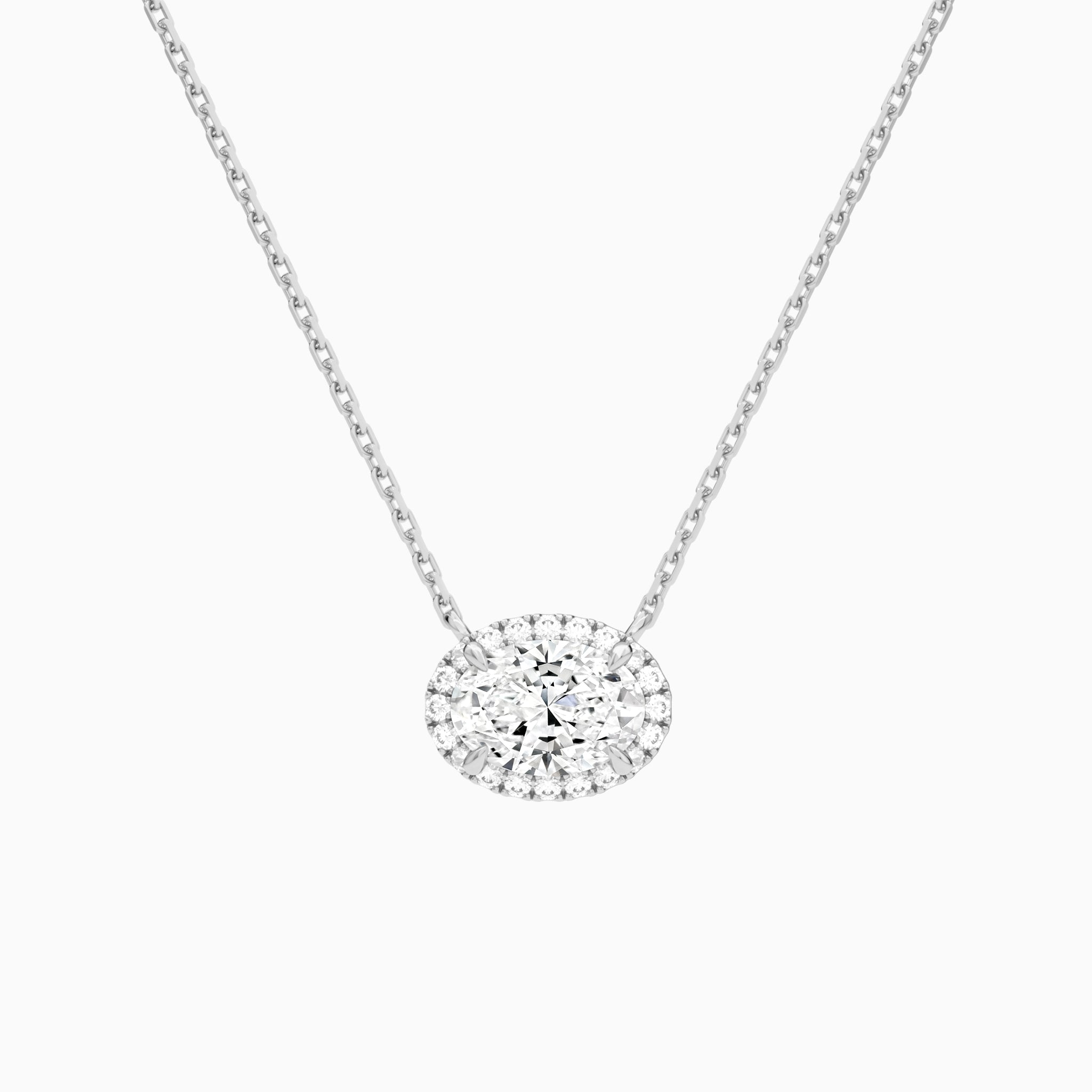 Oval Halo Lab Grown Diamond Necklace In 14K White Gold - Lucenjuri