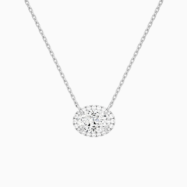 Oval Halo Lab Grown Diamond Necklace In 14K White Gold - Lucenjuri