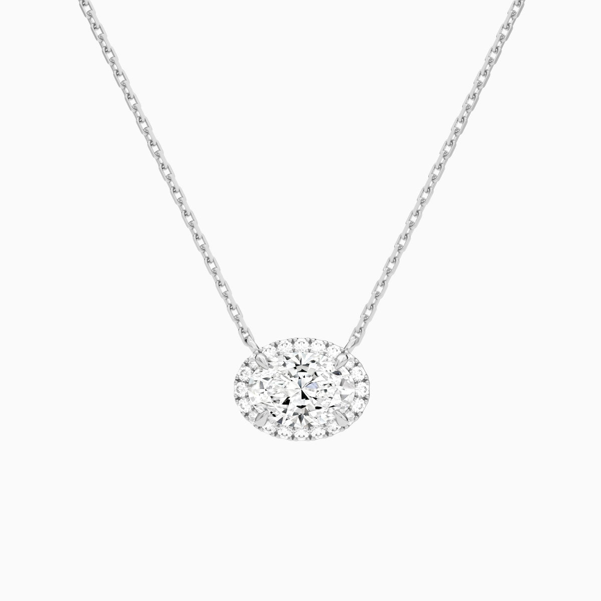 Oval Halo Lab Grown Diamond Necklace In 18K White Gold - Lucenjuri