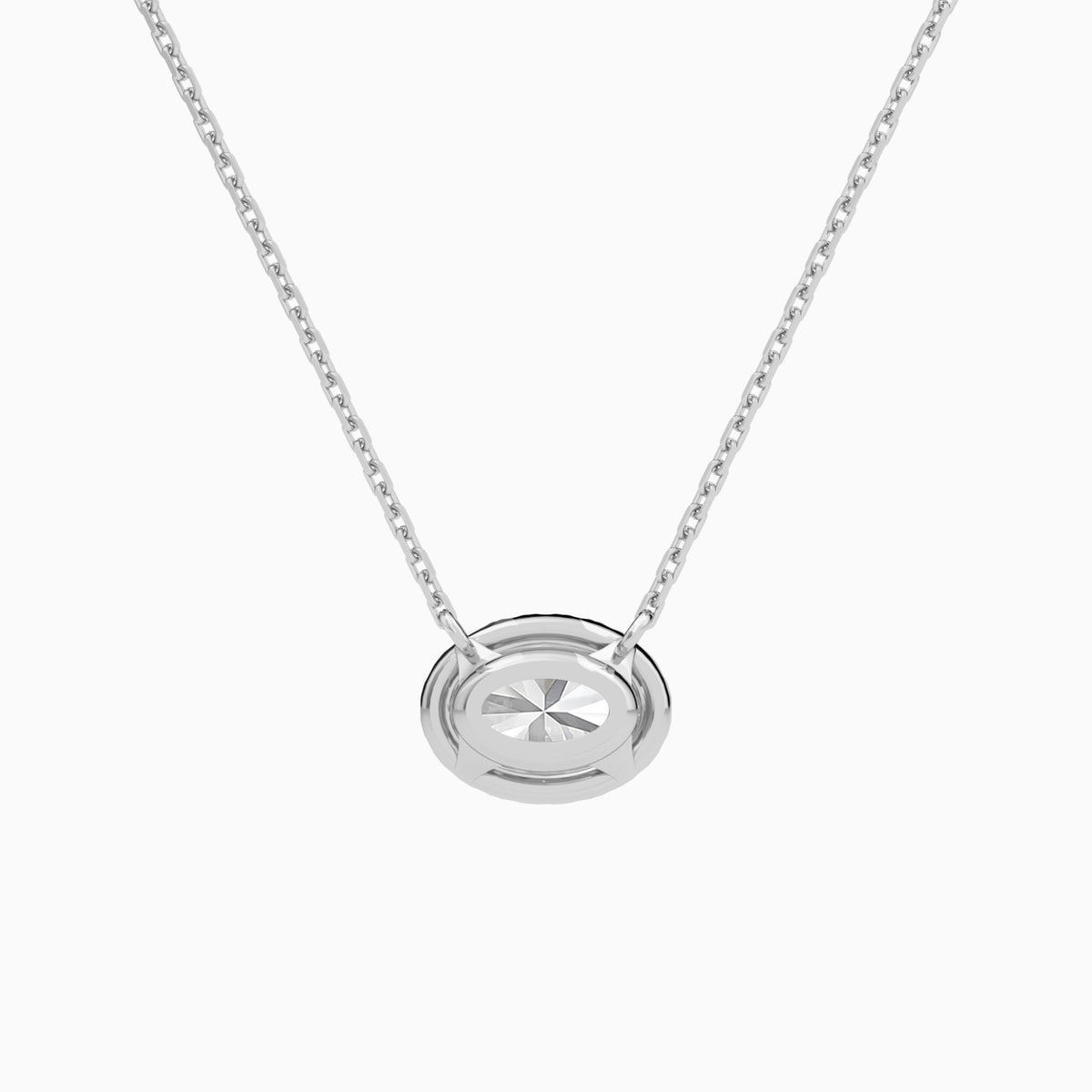 Oval Halo Lab Grown Diamond Necklace In 14K White Gold - Back View
