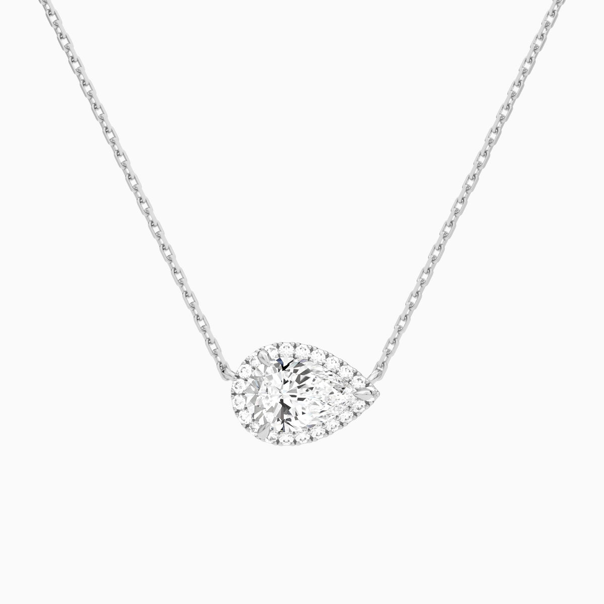 Pear Halo Lab Grown Diamond Necklace In 18K White Gold - Lucenjuri