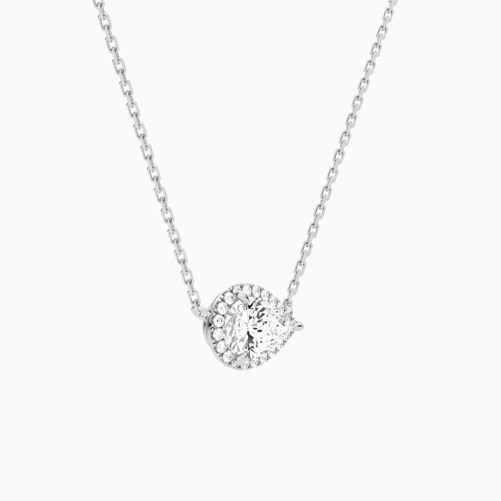Pear Halo Lab Grown Diamond Necklace In 14K White Gold - Front Angle View