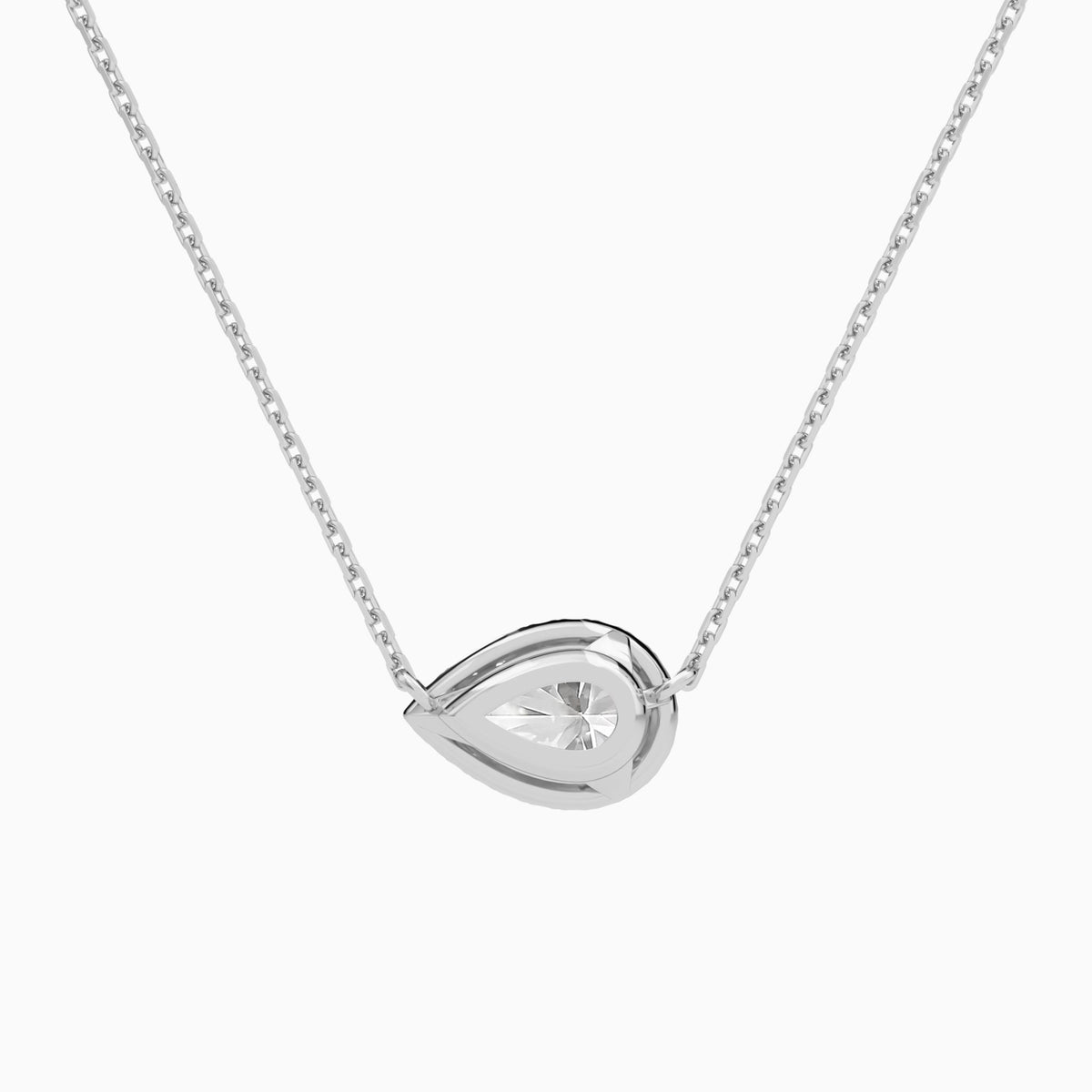 Pear Halo Lab Grown Diamond Necklace In 14K White Gold - Back View