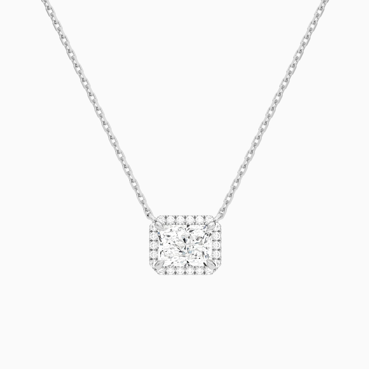 Radiant Halo Lab Grown Diamond Necklace In 18K White Gold - Lucenjuri