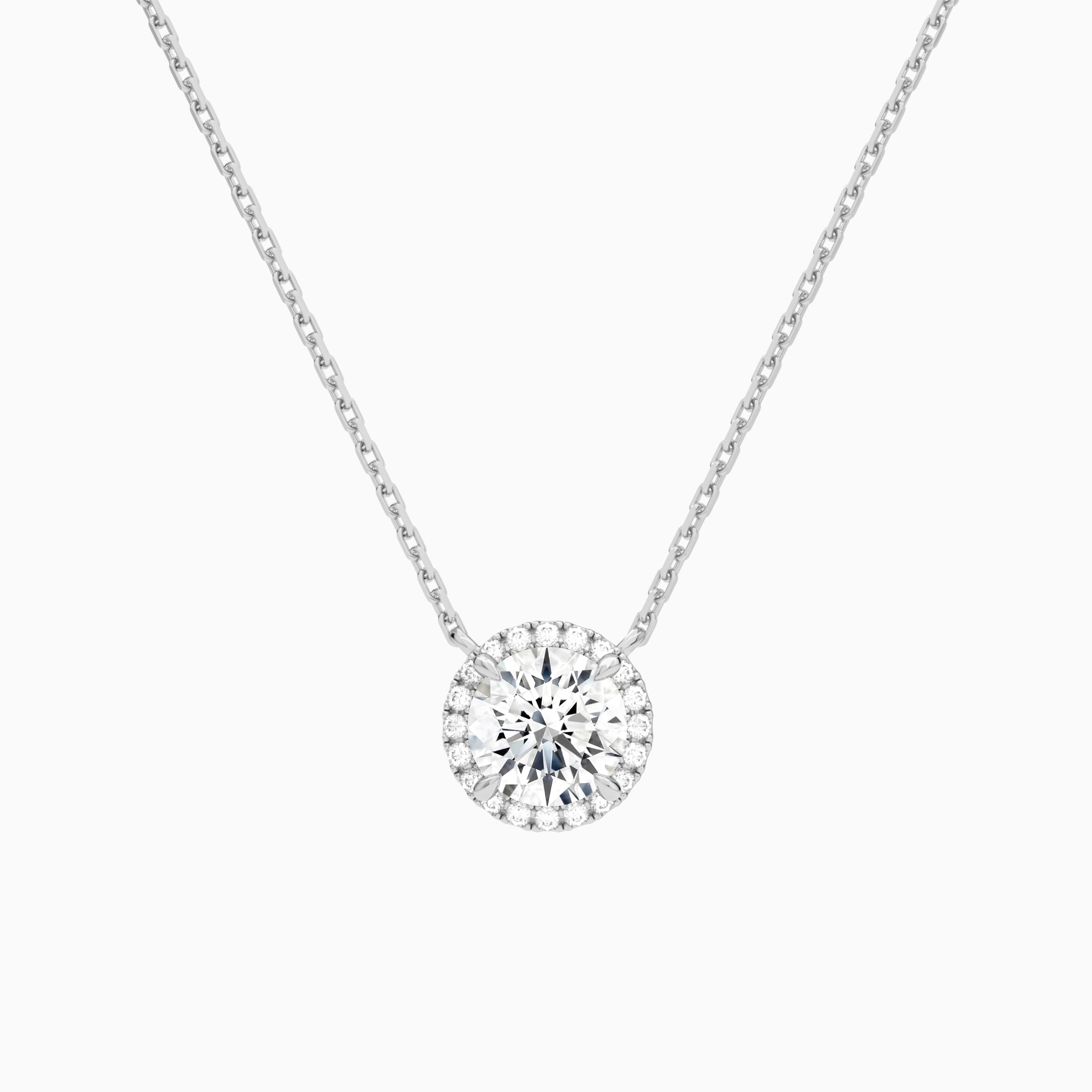Round Halo Lab Grown Diamond Necklace In 14K White Gold - Lucenjuri