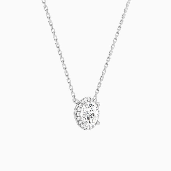 Round Halo Lab Grown Diamond Necklace In 14K White Gold - Front Angle View