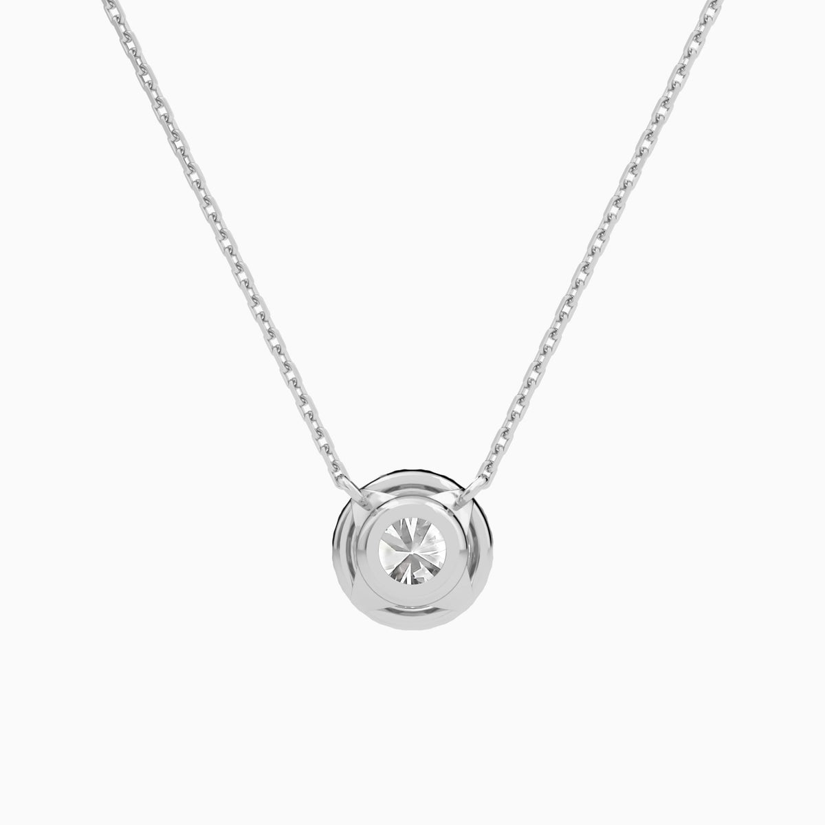 Round Halo Lab Grown Diamond Necklace In 18K White Gold - Back View
