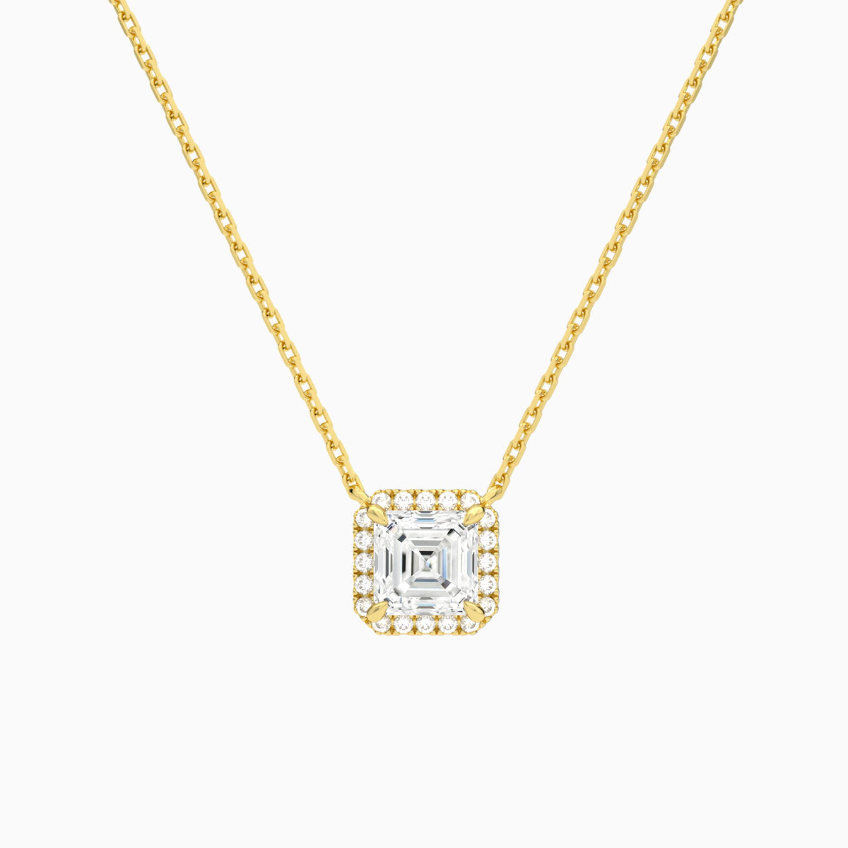 Asscher Halo Lab Grown Diamond Necklace In 14K Yellow Gold - Lucenjuri