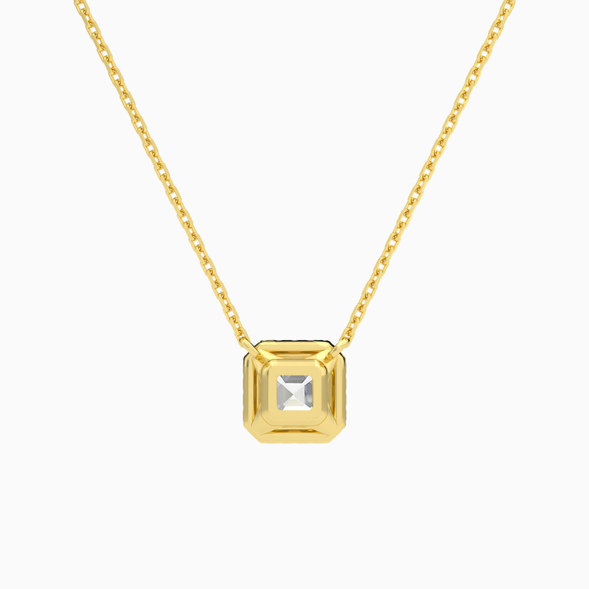 Asscher Halo Lab Grown Diamond Necklace In 14K Yellow Gold - Back View