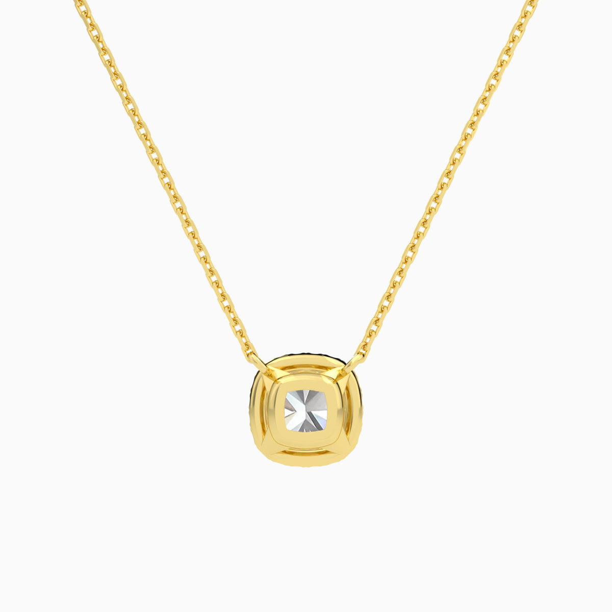 Cushion Halo Lab Grown Diamond Necklace In 18K Yellow Gold - Back View